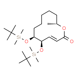 ChemSpider 2D Image | (3E,5R,6S,12R)-5,6-Bis{[dimethyl(2-methyl-2-propanyl)silyl]oxy}-12-methyloxacyclododec-3-en-2-one | C24H48O4Si2