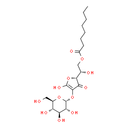 ChemSpider 2D Image | 2-O-alpha-D-Glucopyranosyl-6-O-octanoyl-L-threo-hex-1-enofuranos-3-ulose | C20H32O12
