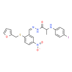 ChemSpider 2D Image | N'-[(Z)-{2-[(2-Furylmethyl)sulfanyl]-5-nitrophenyl}methylene]-2-[(4-iodophenyl)amino]propanehydrazide (non-preferred name) | C21H19IN4O4S
