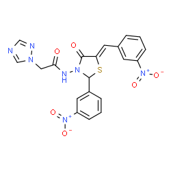 ChemSpider 2D Image | N-[(5Z)-5-(3-Nitrobenzylidene)-2-(3-nitrophenyl)-4-oxo-1,3-thiazolidin-3-yl]-2-(1H-1,2,4-triazol-1-yl)acetamide | C20H15N7O6S