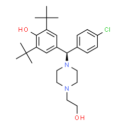 ChemSpider 2D Image | 4-{(R)-(4-Chlorophenyl)[4-(2-hydroxyethyl)-1-piperazinyl]methyl}-2,6-bis(2-methyl-2-propanyl)phenol | C27H39ClN2O2