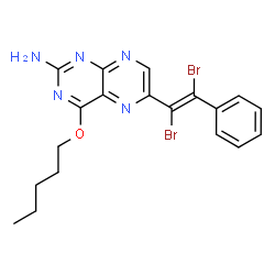 ChemSpider 2D Image | 6-[(E)-1,2-Dibromo-2-phenylvinyl]-4-(pentyloxy)-2-pteridinamine | C19H19Br2N5O