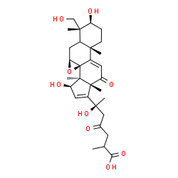 ChemSpider 2D Image | (3beta,5xi,7beta,15beta)-3,15,20,28-Tetrahydroxy-12,23-dioxo-7,8-epoxylanosta-9(11),16-dien-26-oic acid | C30H42O9