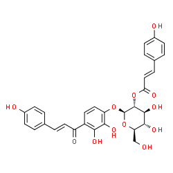 ChemSpider 2D Image | 2,3-Dihydroxy-4-[(2E)-3-(4-hydroxyphenyl)-2-propenoyl]phenyl 2-O-[(2E)-3-(4-hydroxyphenyl)-2-propenoyl]-beta-D-glucopyranoside | C30H28O12