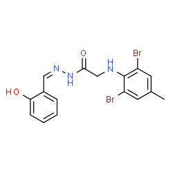 ChemSpider 2D Image | 2-[(2,6-Dibromo-4-methylphenyl)amino]-N'-[(Z)-(2-hydroxyphenyl)methylene]acetohydrazide (non-preferred name) | C16H15Br2N3O2