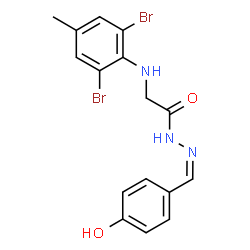 ChemSpider 2D Image | 2-[(2,6-Dibromo-4-methylphenyl)amino]-N'-[(Z)-(4-hydroxyphenyl)methylene]acetohydrazide (non-preferred name) | C16H15Br2N3O2