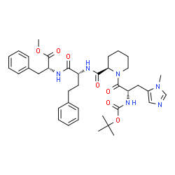 ChemSpider 2D Image | Methyl N-[(2R)-2-({[(2R)-1-(3-methyl-N-{[(2-methyl-2-propanyl)oxy]carbonyl}-L-histidyl)-2-piperidinyl]carbonyl}amino)-4-phenylbutanoyl]-D-phenylalaninate | C38H50N6O7