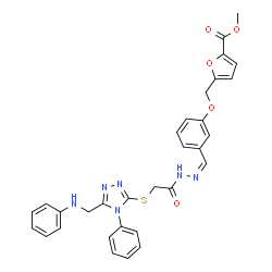 ChemSpider 2D Image | Methyl 5-[(3-{(Z)-[({[5-(anilinomethyl)-4-phenyl-4H-1,2,4-triazol-3-yl]sulfanyl}acetyl)hydrazono]methyl}phenoxy)methyl]-2-furoate | C31H28N6O5S
