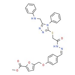 ChemSpider 2D Image | Methyl 5-[(4-{(Z)-[({[5-(anilinomethyl)-4-phenyl-4H-1,2,4-triazol-3-yl]sulfanyl}acetyl)hydrazono]methyl}phenoxy)methyl]-2-furoate | C31H28N6O5S
