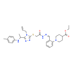 ChemSpider 2D Image | Ethyl 1-{2-[(Z)-({[(4-allyl-5-{1-[(4-methylphenyl)amino]ethyl}-4H-1,2,4-triazol-3-yl)sulfanyl]acetyl}hydrazono)methyl]phenyl}-4-piperidinecarboxylate | C31H39N7O3S