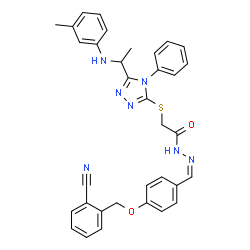 ChemSpider 2D Image | N'-[(Z)-{4-[(2-Cyanobenzyl)oxy]phenyl}methylene]-2-[(5-{1-[(3-methylphenyl)amino]ethyl}-4-phenyl-4H-1,2,4-triazol-3-yl)sulfanyl]acetohydrazide | C34H31N7O2S