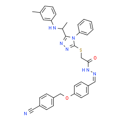 ChemSpider 2D Image | N'-[(Z)-{4-[(4-Cyanobenzyl)oxy]phenyl}methylene]-2-[(5-{1-[(3-methylphenyl)amino]ethyl}-4-phenyl-4H-1,2,4-triazol-3-yl)sulfanyl]acetohydrazide | C34H31N7O2S