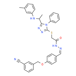 ChemSpider 2D Image | N'-[(Z)-{4-[(3-Cyanobenzyl)oxy]phenyl}methylene]-2-[(5-{1-[(3-methylphenyl)amino]ethyl}-4-phenyl-4H-1,2,4-triazol-3-yl)sulfanyl]acetohydrazide | C34H31N7O2S