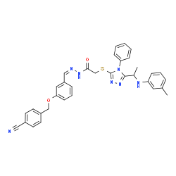 ChemSpider 2D Image | N'-[(Z)-{3-[(4-Cyanobenzyl)oxy]phenyl}methylene]-2-[(5-{1-[(3-methylphenyl)amino]ethyl}-4-phenyl-4H-1,2,4-triazol-3-yl)sulfanyl]acetohydrazide | C34H31N7O2S