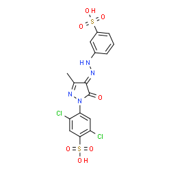ChemSpider 2D Image | 2,5-Dichloro-4-{(4E)-3-methyl-5-oxo-4-[(3-sulfophenyl)hydrazono]-4,5-dihydro-1H-pyrazol-1-yl}benzenesulfonic acid | C16H12Cl2N4O7S2