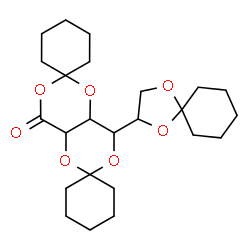 ChemSpider 2D Image | 8'-(1,4-Dioxaspiro[4.5]dec-2-yl)dihydrodispiro[cyclohexane-1,2'-[1,3]dioxino[5,4-d][1,3]dioxine-6',1''-cyclohexan]-4'(4a'H)-one | C24H36O7