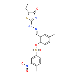 ChemSpider 2D Image | 2-{(E)-[(5-Ethyl-4-oxo-4,5-dihydro-1,3-thiazol-2-yl)hydrazono]methyl}-4-methylphenyl 4-methyl-3-nitrobenzenesulfonate | C20H20N4O6S2
