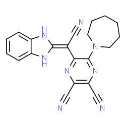 ChemSpider 2D Image | 5-(azepan-1-yl)-6-[cyano-(1,3-dihydrobenzimidazol-2-ylidene)methyl]pyrazine-2,3-dicarbonitrile | C21H18N8