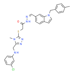 ChemSpider 2D Image | 2-[(5-{[(3-Chlorophenyl)amino]methyl}-4-methyl-4H-1,2,4-triazol-3-yl)sulfanyl]-N'-{(Z)-[1-(4-methylbenzyl)-1H-indol-6-yl]methylene}acetohydrazide | C29H28ClN7OS