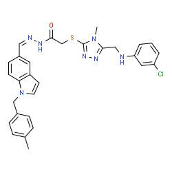 ChemSpider 2D Image | 2-[(5-{[(3-Chlorophenyl)amino]methyl}-4-methyl-4H-1,2,4-triazol-3-yl)sulfanyl]-N'-{(Z)-[1-(4-methylbenzyl)-1H-indol-5-yl]methylene}acetohydrazide | C29H28ClN7OS