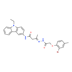 ChemSpider 2D Image | (3E)-3-{[(2-Bromo-4-methylphenoxy)acetyl]hydrazono}-N-(9-ethyl-9H-carbazol-3-yl)butanamide | C27H27BrN4O3