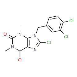 ChemSpider 2D Image | 8-Chloro-9-(3,4-dichlorobenzyl)-1,3-dimethyl-3,9-dihydro-1H-purine-2,6-dione | C14H11Cl3N4O2