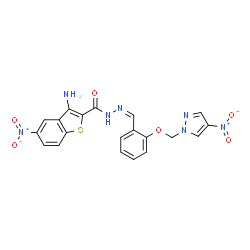 ChemSpider 2D Image | 3-Amino-5-nitro-N'-[(Z)-{2-[(4-nitro-1H-pyrazol-1-yl)methoxy]phenyl}methylene]-1-benzothiophene-2-carbohydrazide | C20H15N7O6S