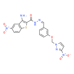 ChemSpider 2D Image | 3-Amino-5-nitro-N'-[(Z)-{3-[(3-nitro-1H-pyrazol-1-yl)methoxy]phenyl}methylene]-1-benzothiophene-2-carbohydrazide | C20H15N7O6S