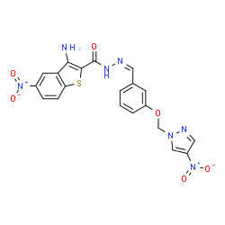 ChemSpider 2D Image | 3-Amino-5-nitro-N'-[(Z)-{3-[(4-nitro-1H-pyrazol-1-yl)methoxy]phenyl}methylene]-1-benzothiophene-2-carbohydrazide | C20H15N7O6S