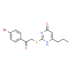 ChemSpider 2D Image | 4(3H)-pyrimidinone, 2-[[2-(4-bromophenyl)-2-oxoethyl]thio]-6-propyl- | C15H15BrN2O2S