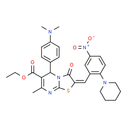 ChemSpider 2D Image | Ethyl (2E)-5-[4-(dimethylamino)phenyl]-7-methyl-2-[5-nitro-2-(1-piperidinyl)benzylidene]-3-oxo-2,3-dihydro-5H-[1,3]thiazolo[3,2-a]pyrimidine-6-carboxylate | C30H33N5O5S