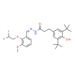 ChemSpider 2D Image | N'-{(Z)-[2-(2,2-Difluoroethoxy)-3-methoxyphenyl]methylene}-3-[4-hydroxy-3,5-bis(2-methyl-2-propanyl)phenyl]propanehydrazide | C27H36F2N2O4