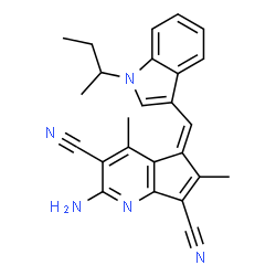 ChemSpider 2D Image | (5Z)-2-Amino-5-[(1-sec-butyl-1H-indol-3-yl)methylene]-4,6-dimethyl-5H-cyclopenta[b]pyridine-3,7-dicarbonitrile | C25H23N5