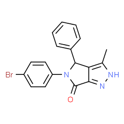 ChemSpider 2D Image | 5-(4-Bromophenyl)-3-methyl-4-phenyl-4,5-dihydropyrrolo[3,4-c]pyrazol-6(2H)-one | C18H14BrN3O