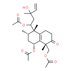 ChemSpider 2D Image | [(1S,5S,6S,8R)-8-Acetoxy-5-(1-acetoxy-3-hydroxy-3-methyl-4-penten-1-yl)-1,5,6-trimethyl-2-oxo-1,2,3,4,5,6,7,8-octahydro-1-naphthalenyl]methyl acetate | C26H38O8