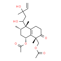 ChemSpider 2D Image | [(1S,5S,6S,8R)-8-Acetoxy-5-(1,3-dihydroxy-3-methyl-4-penten-1-yl)-1,5,6-trimethyl-2-oxo-1,2,3,4,5,6,7,8-octahydro-1-naphthalenyl]methyl acetate | C24H36O7