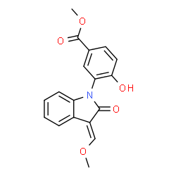 ChemSpider 2D Image | Methyl 4-hydroxy-3-[(3E)-3-(methoxymethylene)-2-oxo-2,3-dihydro-1H-indol-1-yl]benzoate | C18H15NO5