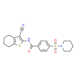 ChemSpider 2D Image | N-(3-Cyano-4,5,6,7-tetrahydro-1-benzothiophen-2-yl)-4-(1-piperidinylsulfonyl)benzamide | C21H23N3O3S2