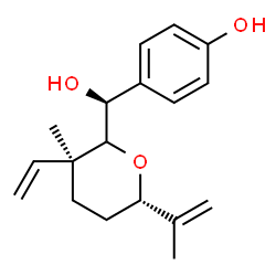 ChemSpider 2D Image | 4-{(S)-Hydroxy[(3S,6S)-6-isopropenyl-3-methyl-3-vinyltetrahydro-2H-pyran-2-yl]methyl}phenol | C18H24O3