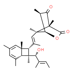 ChemSpider 2D Image | (1R,4R,6R,7S)-7-[(1E)-2-{(1R,6S,7S,8S)-8-[(1R,2E)-1-Hydroxy-2-methyl-2-buten-1-yl]-2,4,6,8-tetramethylbicyclo[4.2.0]octa-2,4-dien-7-yl}-1-propen-1-yl]-4,6,7-trimethyl-2-oxabicyclo[2.2.1]heptane-3,5-di
one | C29H40O4