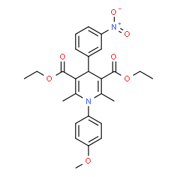 ChemSpider 2D Image | Diethyl 1-(4-methoxyphenyl)-2,6-dimethyl-4-(3-nitrophenyl)-1,4-dihydro-3,5-pyridinedicarboxylate | C26H28N2O7
