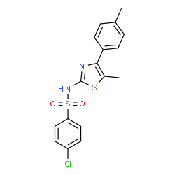 ChemSpider 2D Image | 4-Chloro-N-[5-methyl-4-(4-methylphenyl)-1,3-thiazol-2-yl]benzenesulfonamide | C17H15ClN2O2S2