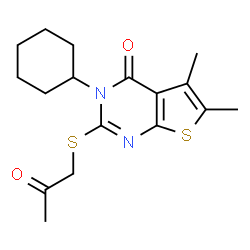 ChemSpider 2D Image | 3-Cyclohexyl-5,6-dimethyl-2-[(2-oxopropyl)sulfanyl]thieno[2,3-d]pyrimidin-4(3H)-one | C17H22N2O2S2