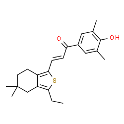 ChemSpider 2D Image | (2E)-3-(3-Ethyl-5,5-dimethyl-4,5,6,7-tetrahydro-2-benzothiophen-1-yl)-1-(4-hydroxy-3,5-dimethylphenyl)-2-propen-1-one | C23H28O2S