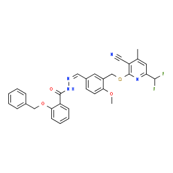 ChemSpider 2D Image | 2-(Benzyloxy)-N'-{(Z)-[3-({[3-cyano-6-(difluoromethyl)-4-methyl-2-pyridinyl]sulfanyl}methyl)-4-methoxyphenyl]methylene}benzohydrazide | C31H26F2N4O3S