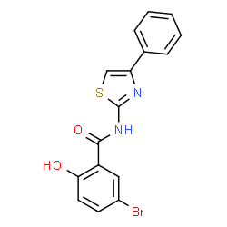 ChemSpider 2D Image | 5-Bromo-2-hydroxy-N-(4-phenyl-1,3-thiazol-2-yl)benzamide | C16H11BrN2O2S