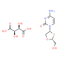 ChemSpider 2D Image | (2R,3R)-2,3-Dihydroxysuccinic acid - 4-amino-1-[(2R,4R)-2-(hydroxymethyl)-1,3-oxathiolan-4-yl]-2(1H)-pyrimidinone (1:1) | C12H17N3O9S