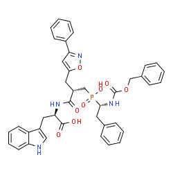 ChemSpider 2D Image | N-{(2R)-3-{[(1S)-1-{[(Benzyloxy)carbonyl]amino}-2-phenylethyl](hydroxy)phosphoryl}-2-[(3-phenyl-1,2-oxazol-5-yl)methyl]propanoyl}-D-tryptophan | C40H39N4O8P