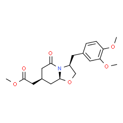 ChemSpider 2D Image | Methyl [(3S,7R,8aS)-3-(3,4-dimethoxybenzyl)-5-oxohexahydro-5H-[1,3]oxazolo[3,2-a]pyridin-7-yl]acetate | C19H25NO6