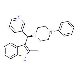 ChemSpider 2D Image | 2-Methyl-3-[(R)-(4-phenyl-1-piperazinyl)(3-pyridinyl)methyl]-1H-indole | C25H26N4